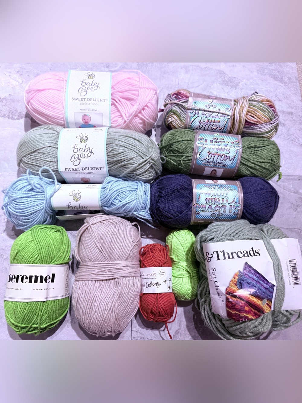 Destash Yarn Lot (10 Skeins) - Baby Bee, I Love This Cotton, Loops & Threads + +